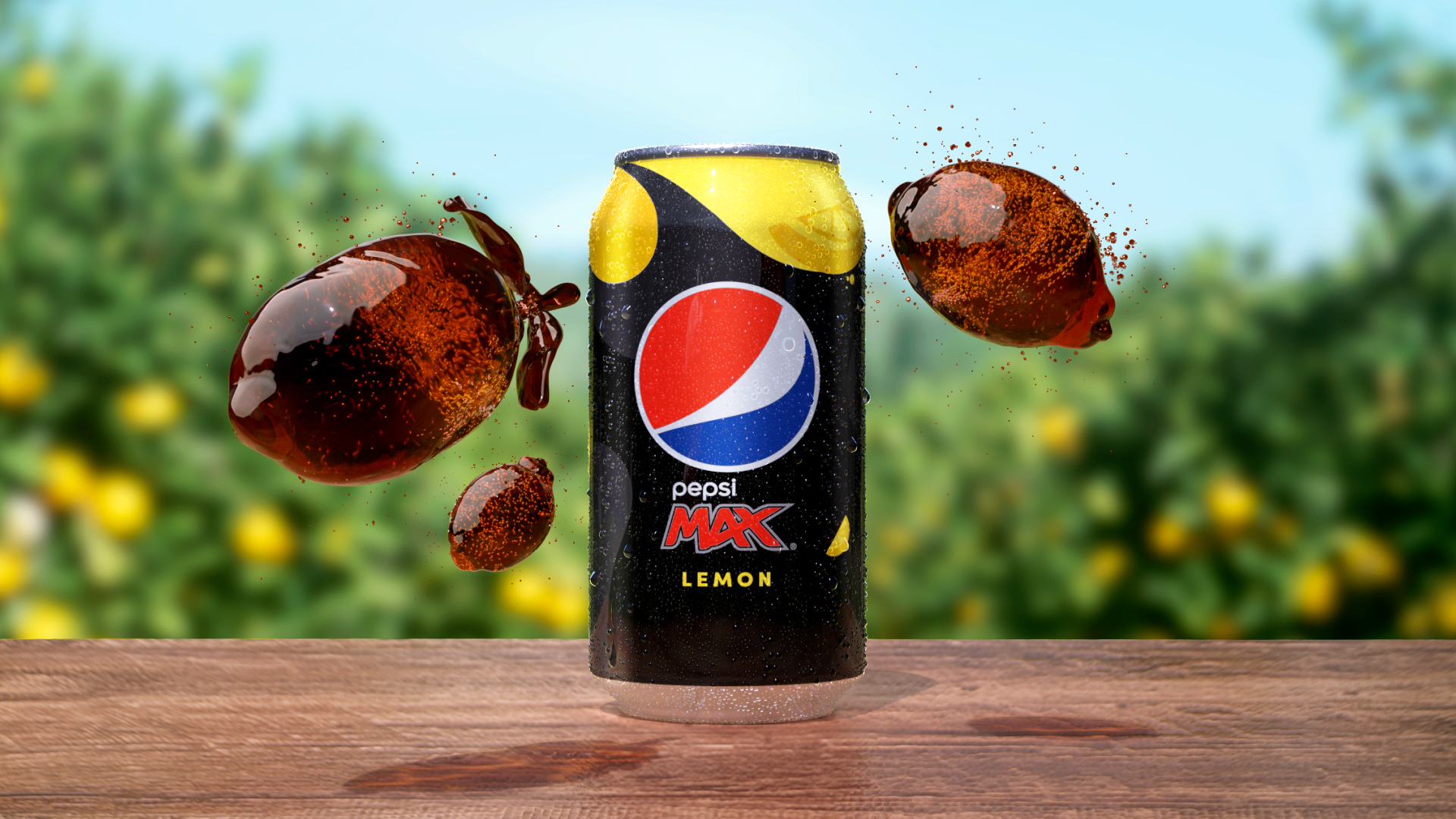 Still from Pepsi Max Lemon TVC featuring VFX animation lemon shaped Pepsi drops by VANDAL 