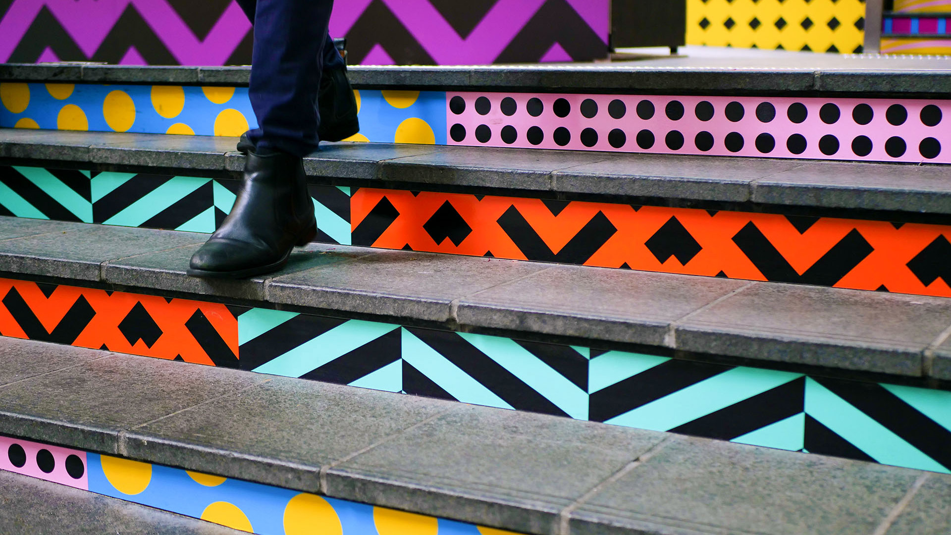 Multicoloured placemaking artistic mural at World Square - a World of Colour by VANDAL